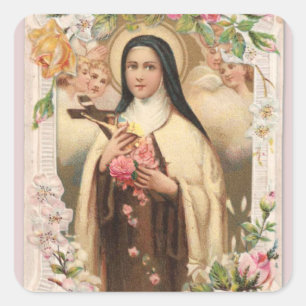 Vintage Religiösa St. Therese Prayer Ro Card Fyrkantigt Klistermärke