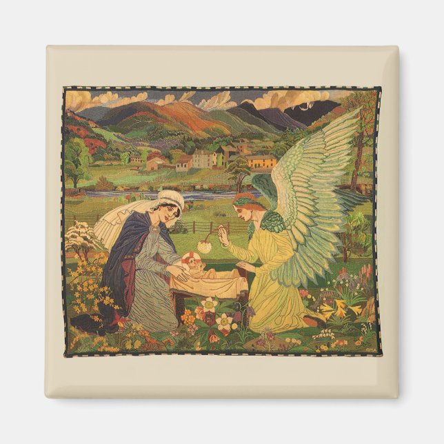 Vintage Religiösa Tapestry med Baby Jesus Kristus Magnet (Framsidan)