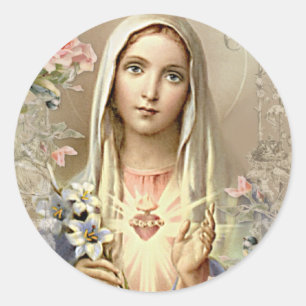 Vintage Religiösa Virgin Mary Blommigt Catholical Runt Klistermärke