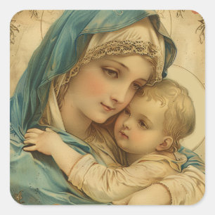 Vintage Religiösa Virgin Mary Blommigt Guld katoli Fyrkantigt Klistermärke