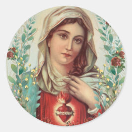 Vintage Religiösa Virgin Mary Immaculate Heart - Runt Klistermärke