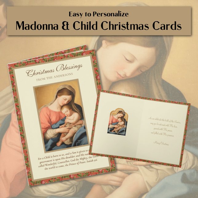 Vintage Religiösa Virgin Mary Jesus Scripture Helgkort (Traditional Religious Vintage Madonna and Baby Jesus with Scripture Verse - Easy to personalize!)