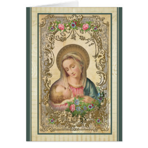 Vintage Religious Blessed Virgin Mary Baby Jesus Hälsningskort
