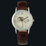 Vintage Rembrandt Bläck Sketch/Teckning i en Lejon Armbandsur<br><div class="desc">Digitalt förbättrad vintage Rembrandt bläck-skiss av regal lejon ljugande ner i mörk sepiabas på vintage kräm färgad bakgrund</div>