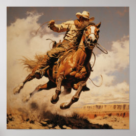 Vintage Remington-målad Cowboy Art Poster - Auth