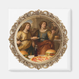 Vintage Renaissance Painting Parody of Men Eating  Magnet