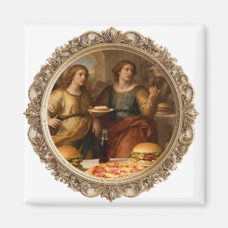 Vintage Renaissance Painting Parody of Men Eating  Magnet