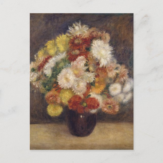 Vintage Renoir Bouquet av Chrysanthemums Helg Vykort (Framsida)