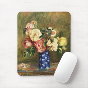 Vintage Renoir Rosa Rosbukett Blå Vas Konst Musmatta