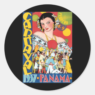 Vintage Resa 1937 Panama Karnevalsfest Kvinna Runt Klistermärke