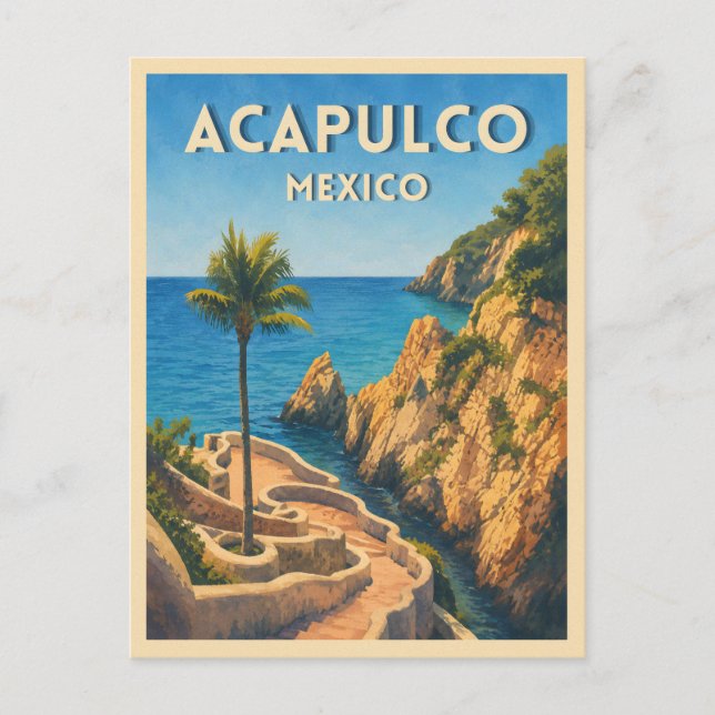 Vintage Resa Acapulco Mexiko Strand Retro Vykort (Framsida)