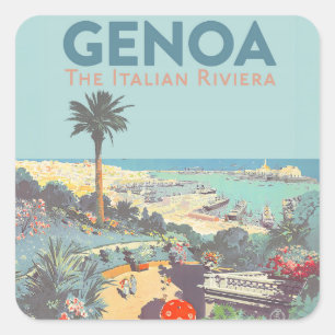 Vintage-resa affisch för resor till Genoa, italien Fyrkantigt Klistermärke