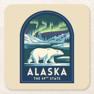 Vintage Resa Alaska Norrsken Isbjörn Underlägg Papper Kvadrat