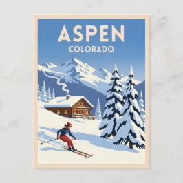 Vintage Resa Aspen Colorado Vinter Skidåkning Retr Vykort