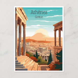 vintage resa Grekland Aten Grèce turism Vykort