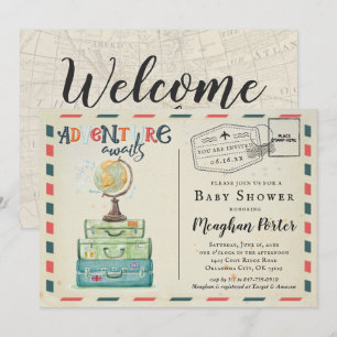 Vintage resa inspirerad baby shower inbjudan