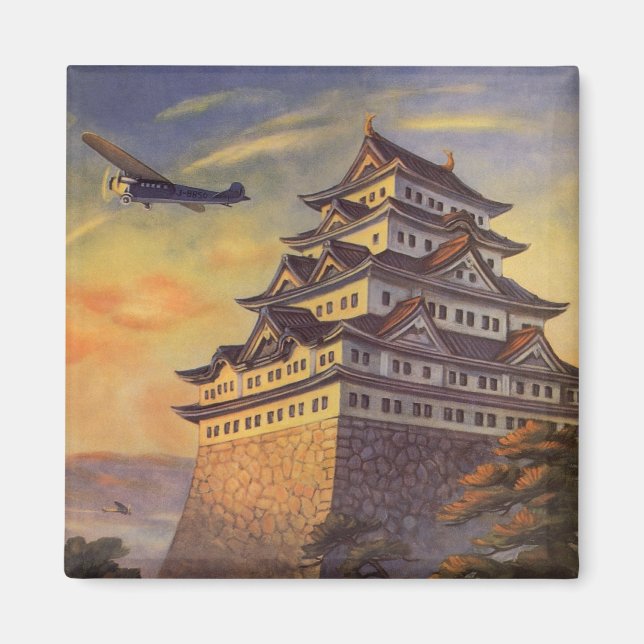 Vintage Resa Japan, Japansk Pagod Flygplan Magnet (Framsidan)