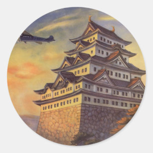 Vintage Resa Japan, Japansk Pagod Flygplan Runt Klistermärke