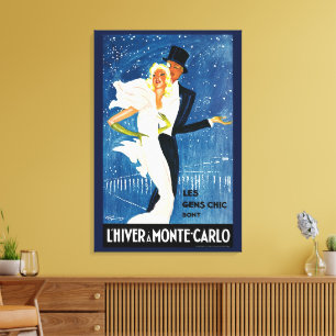 Vintage resa, kärleksromantik vinter i Monte Carlo Canvastryck