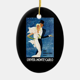 Vintage resa, kärleksromantik vinter i Monte Carlo Julgransprydnad Keramik