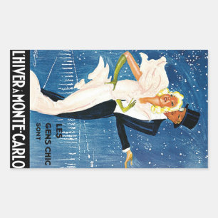 Vintage resa, kärleksromantik vinter i Monte Carlo Rektangulärt Klistermärke