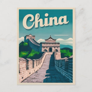 Vintage-resa Kina Stora muren Retro-grafik Vykort