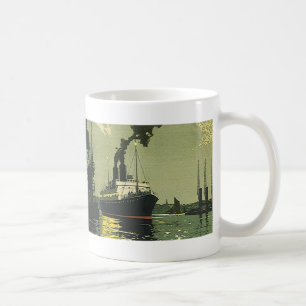 Vintage Resa, kryssningsfartyg i en hamn Kaffemugg