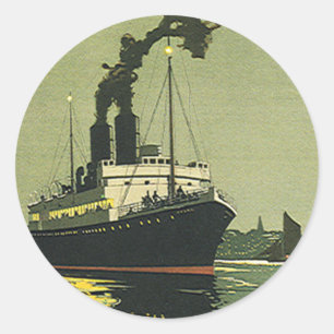 Vintage Resa, kryssningsfartyg i en hamn Runt Klistermärke