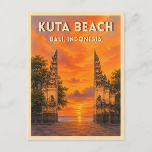 Vintage resa Kuta Beach solnedgång Bali Indonesien Vykort