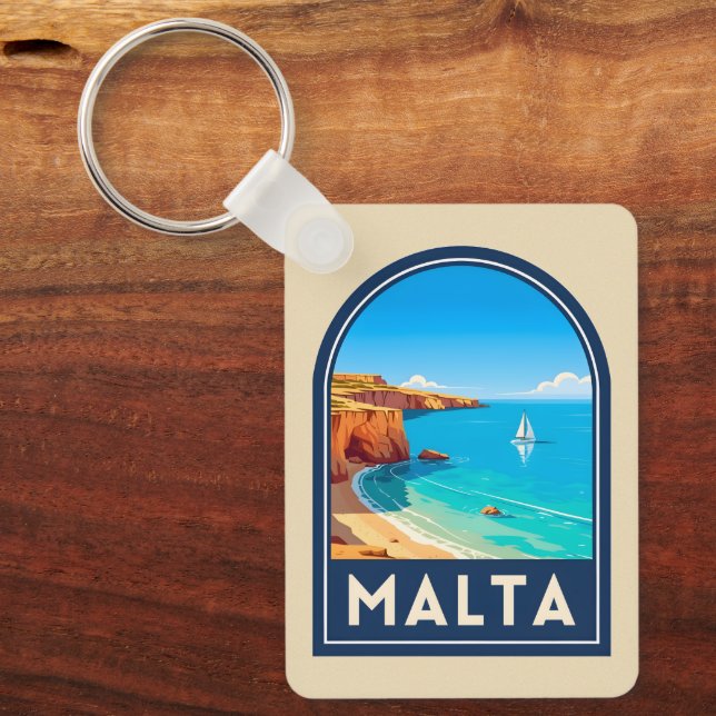 Vintage Resa Malta Kustlandskap Retro Nyckelring (Framsida)