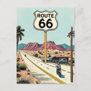 Vintage Resa med Motorcykel på Route 66 Vykort