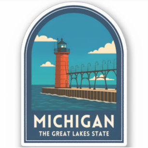 Vintage Resa Michigan Fyrtorn Retro Landskap Klistermärken