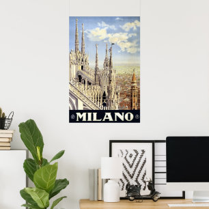 Vintage resa Milano Italien gotisk katedral Duomo Poster