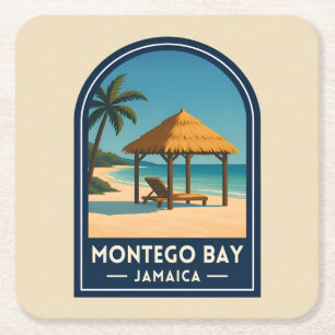 Vintage Resa Montego Bay Jamaica Strand Retro Underlägg Papper Kvadrat
