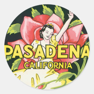 Vintage Resa, Pasadena Kalifornien, Dam och Ros Runt Klistermärke