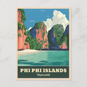 Vintage Resa Phi Phi Öarna Thailand Kust Vykort