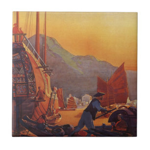 Vintage Resa, Plan över Junks i Hong Kong Kakelplatta