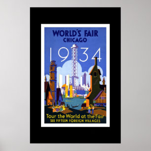 Vintage Resa Poster Chicago Världsutställningen 19