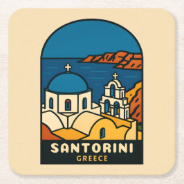 Vintage Resa Santorini Grekland Retro Kust Underlägg Papper Kvadrat