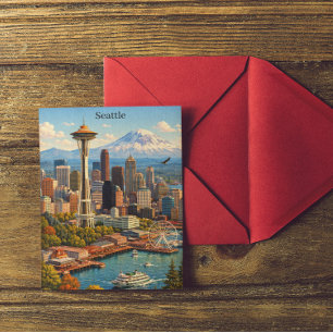 Vintage Resa Seattle Washington Siluettvy Vykort
