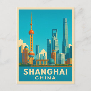 Vintage Resa Shanghai Kina Retro Scenisk Siluett Vykort