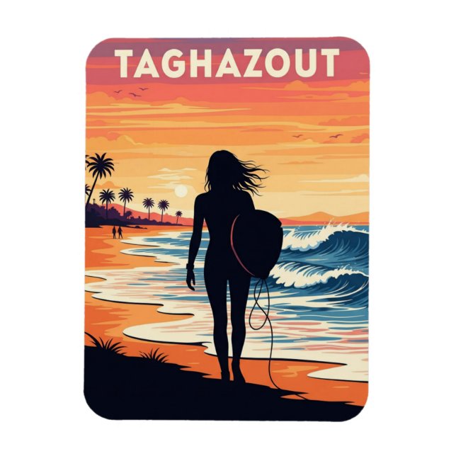 Vintage Resa Surfing i Taghazout Surfarflicka Magnet (Vertikal)