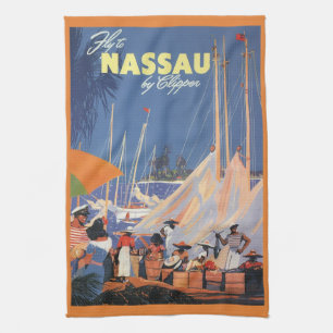 Vintage resa till Bahamas konst, Flyg till Nassau Kökshandduk