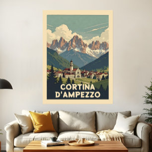 Vintage resa till Cortina d'Ampezzo Retro landskap Poster