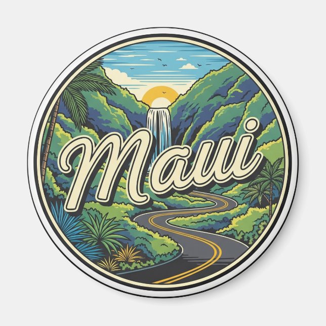 Vintage resa till Hana Maui Hawaii Magnet (Framsidan)