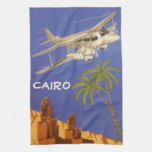 Vintage resa till Kairo, Egypten, dubbeldäckat fly Kökshandduk (Vertikal)