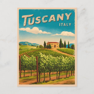 Vintage Resa till Toscana Italien Retro Landskap Vykort