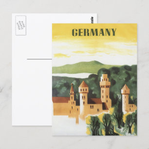 Vintage resa, tyskt slott, Bayern Tyskland Vykort