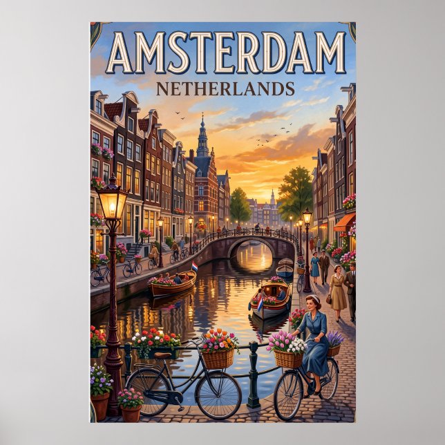 Vintage reseaffisch Amsterdams väggkonst (Framsidan)