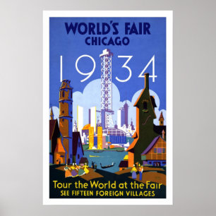 Vintage reseaffisch Chicago Världsutställningen 19 Poster
